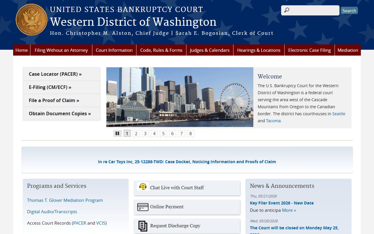 Yakima County federal court dockets on the Eastern District bankruptcy court site