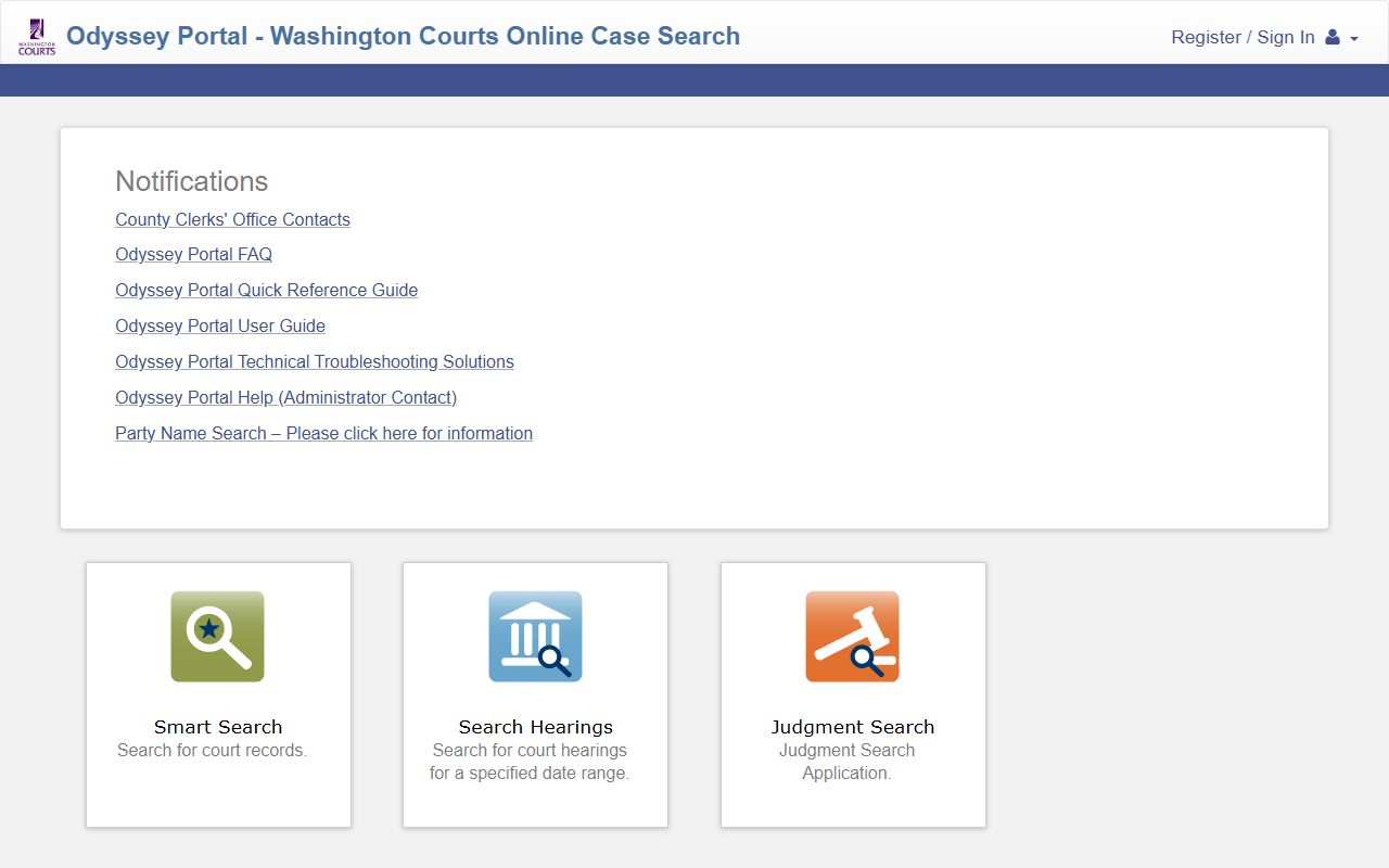 Yakima County Superior Court records on the Odyssey Portal sign-in page