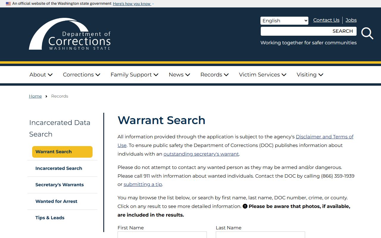 Yakima County warrant records and Washington DOC secretary's warrant search