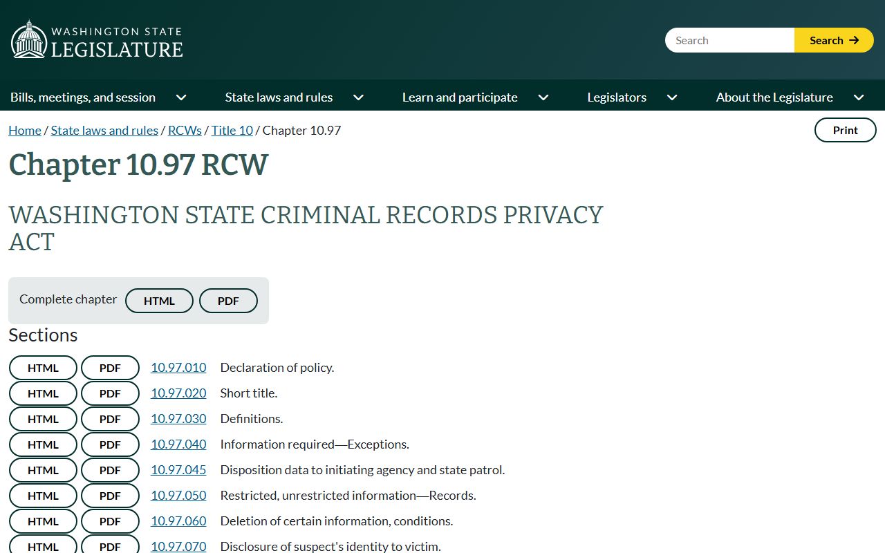 Yakima County arrest records and Criminal Records Privacy Act RCW 10.97