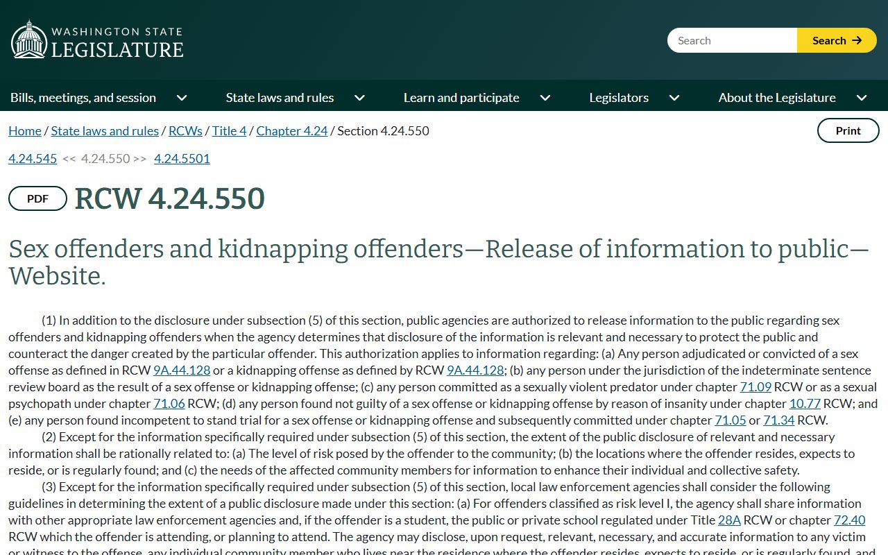 Yakima County released inmates sex offender public notification statute page